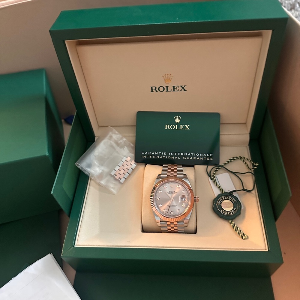 Brand New Rolex Datejust Everose Gold & Stainless Steel Diamond Dial – Full Set